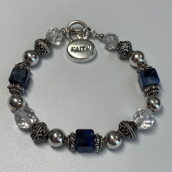Silpada Rare Sterling Silver Sodalite Crystal FAITH Charm Toggle Clasp Bracelet - Picture 1 of 14